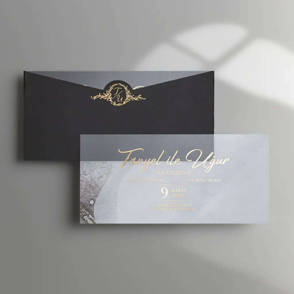Black Gold Script Wedding Invitation