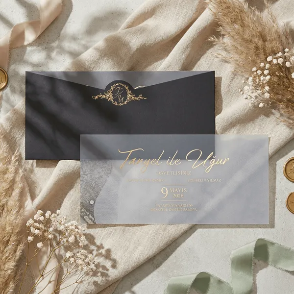 Black Gold Script Wedding Invitation