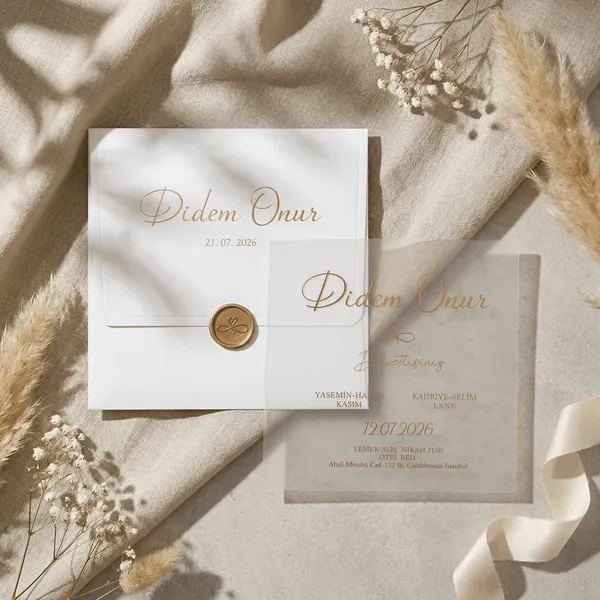 Ivory Gold Script Wedding Invitation