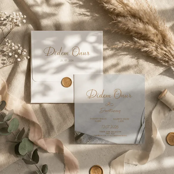 Ivory Gold Script Wedding Invitation