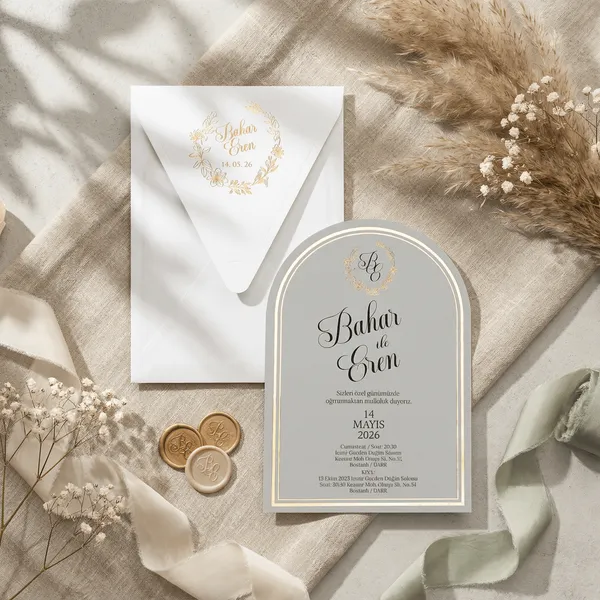 Gold Frame Arch Wedding Invitation