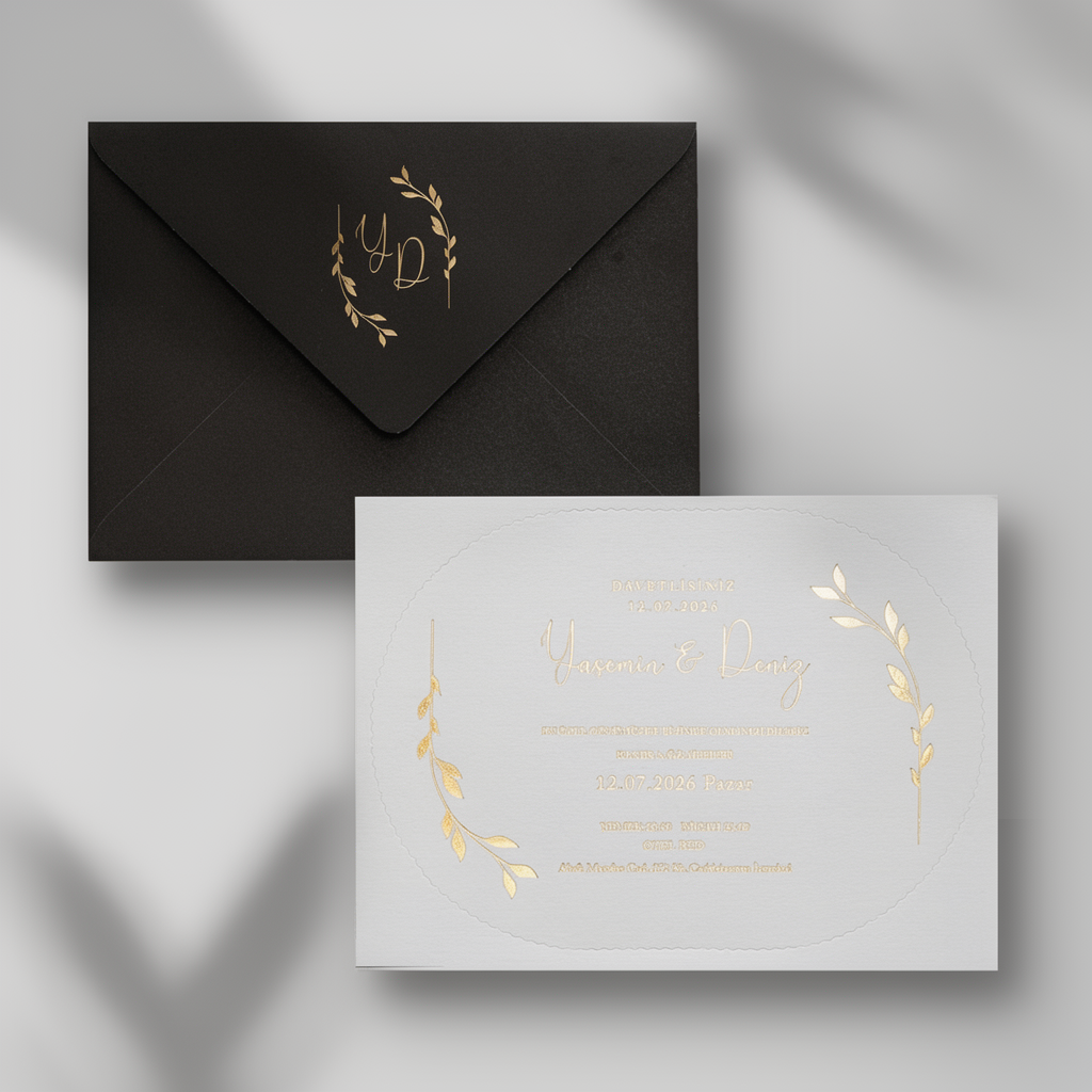 Black Botanical Gold Wedding Invitation