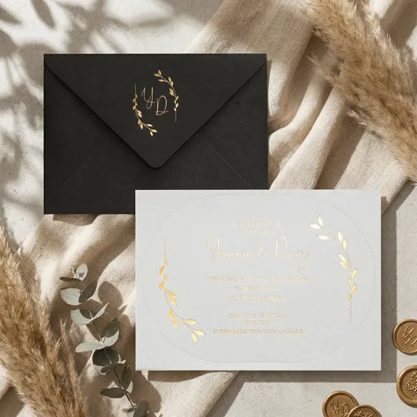 Black Botanical Gold Wedding Invitation