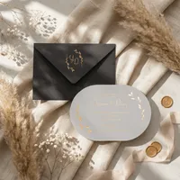 Black Botanical Gold Wedding Invitation