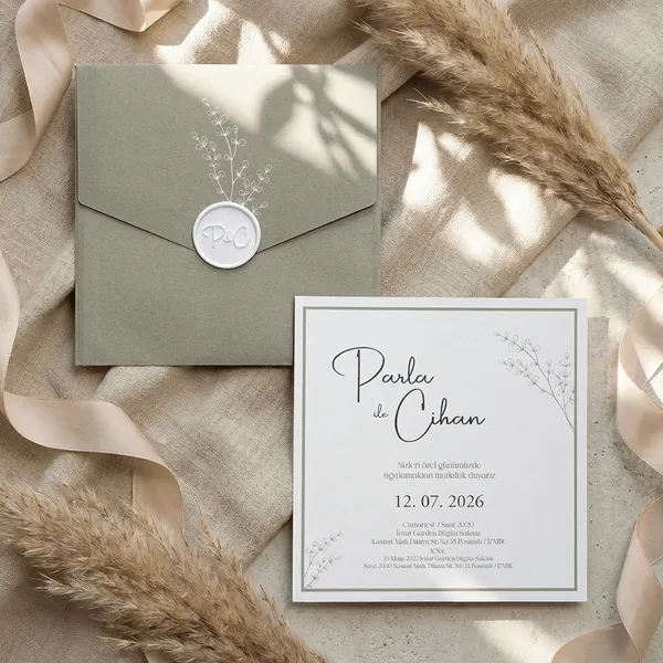 Soft Beige Floral Wedding Invitation