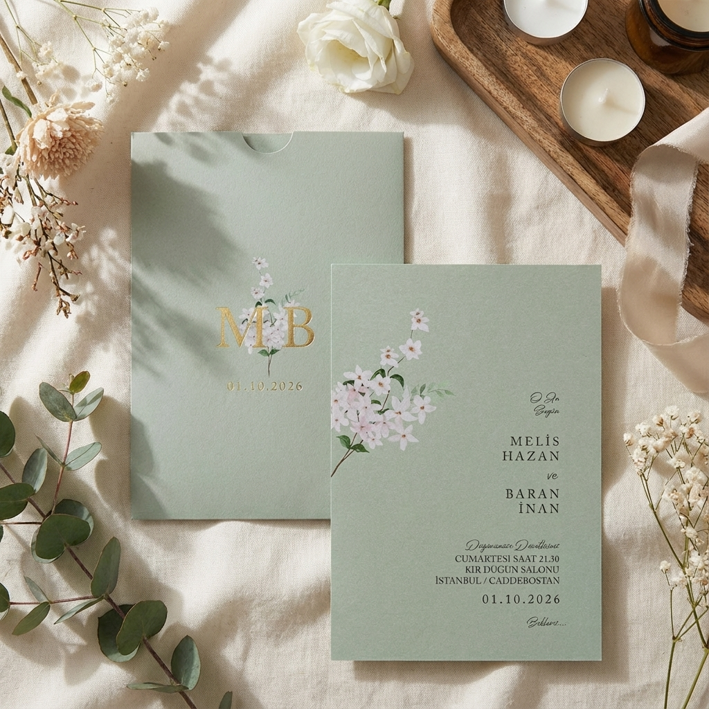 Green Floral Wedding Invitation