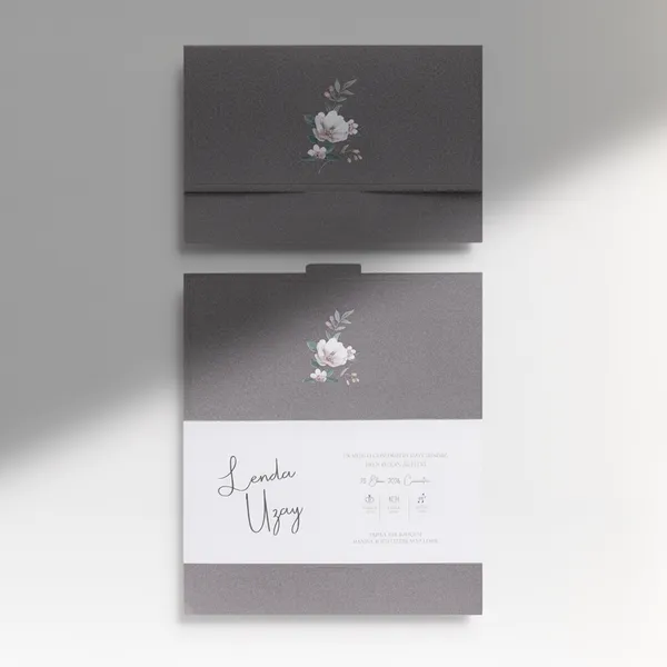 Dark Gray Floral Wedding Invitation