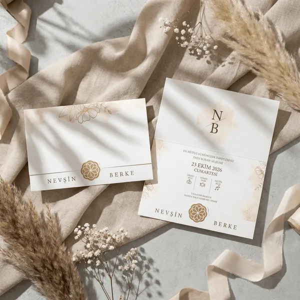 Neutral Floral Wedding Invitation Set