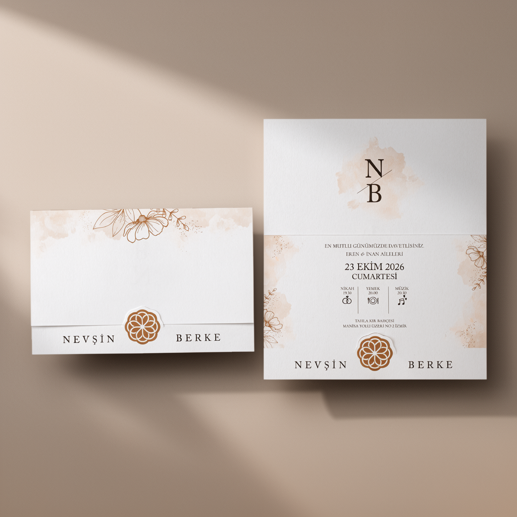 Neutral Floral Wedding Invitation Set