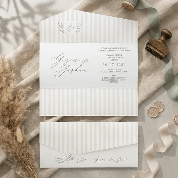 Striped Beige Wedding Invitation