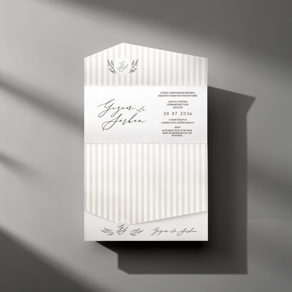 Striped Beige Wedding Invitation