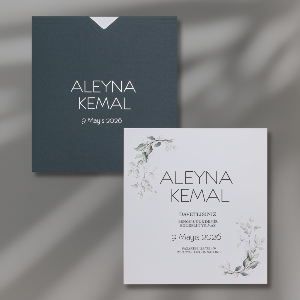 Navy Botanical Wedding Invitation