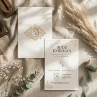 Blush Gold Monogram Wedding Invitation