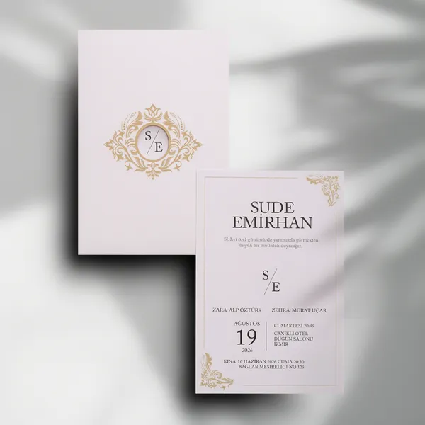 Blush Gold Monogram Wedding Invitation