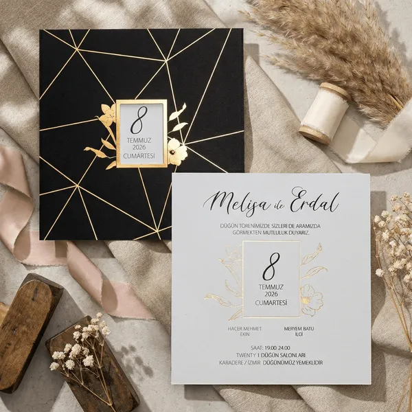 Black Gold Geometric Wedding Invitation