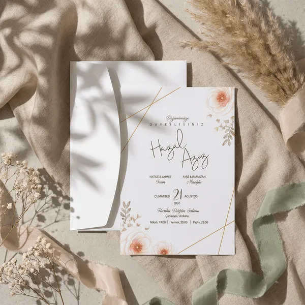 Floral Gold Accent Wedding Invitation