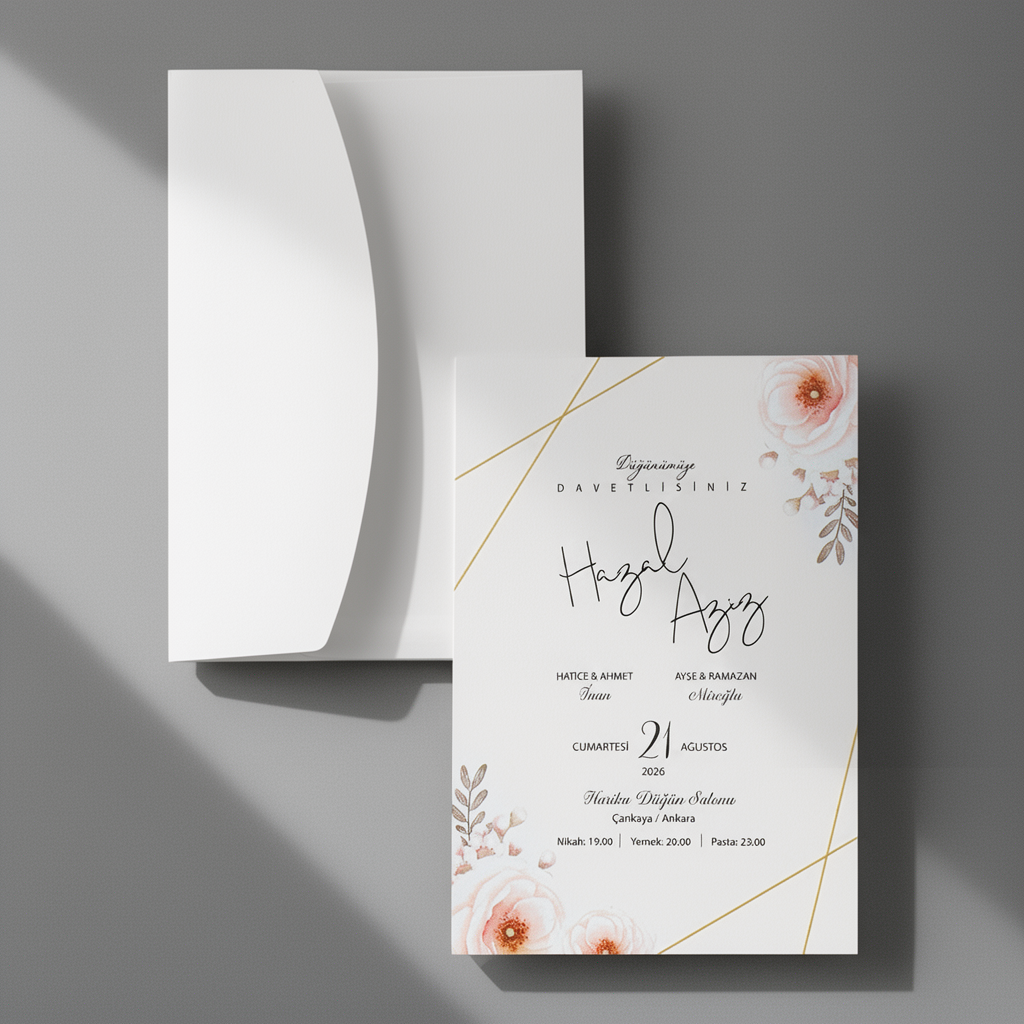 Floral Gold Accent Wedding Invitation