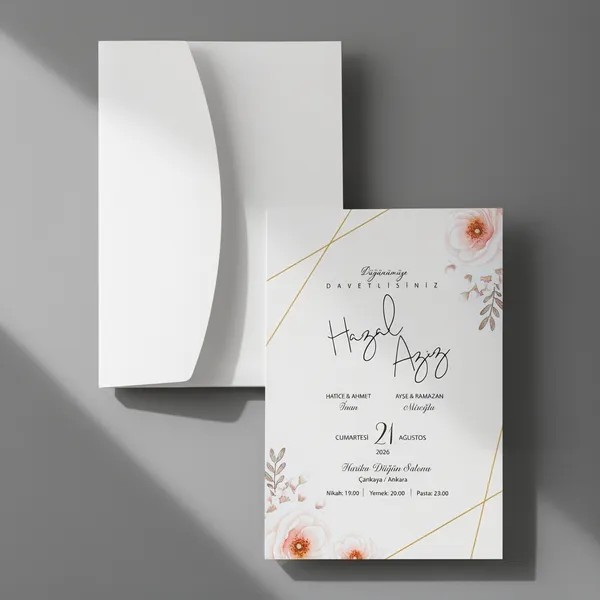 Floral Gold Accent Wedding Invitation