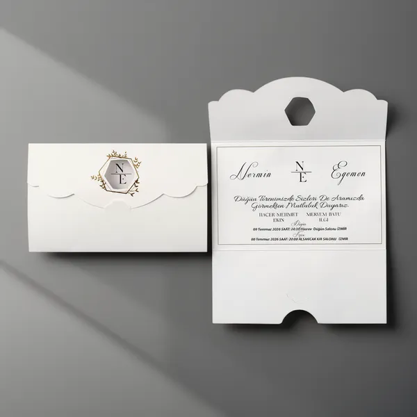 White Pocket Wedding Invitation with Monogram