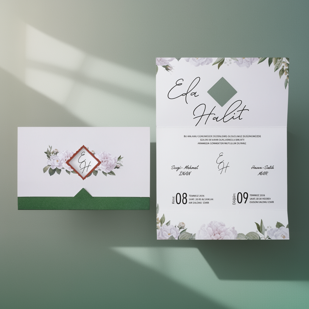 Green Floral Wedding Invitation Set