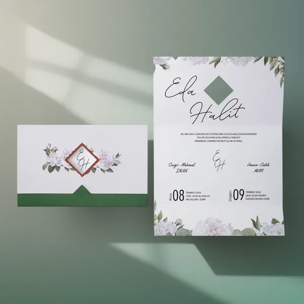 Green Floral Wedding Invitation Set