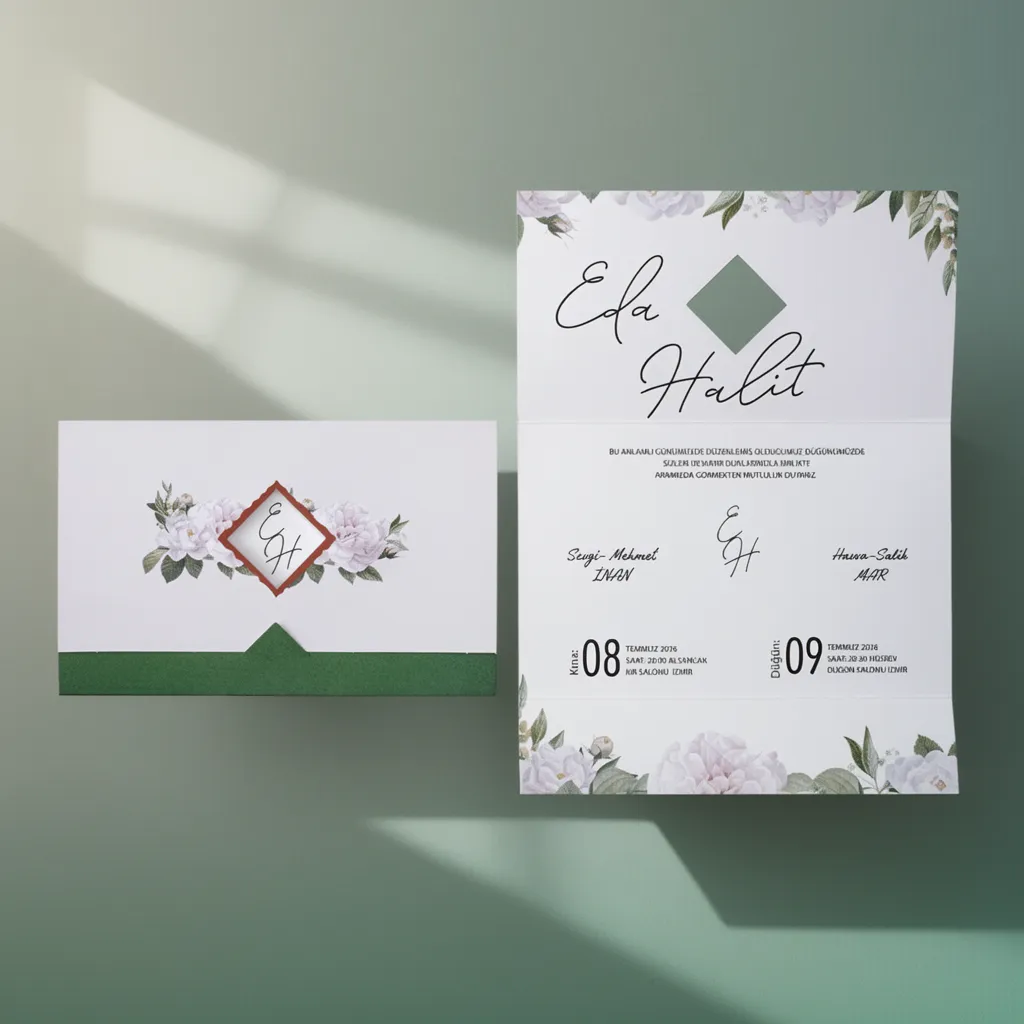 Green Floral Wedding Invitation Set