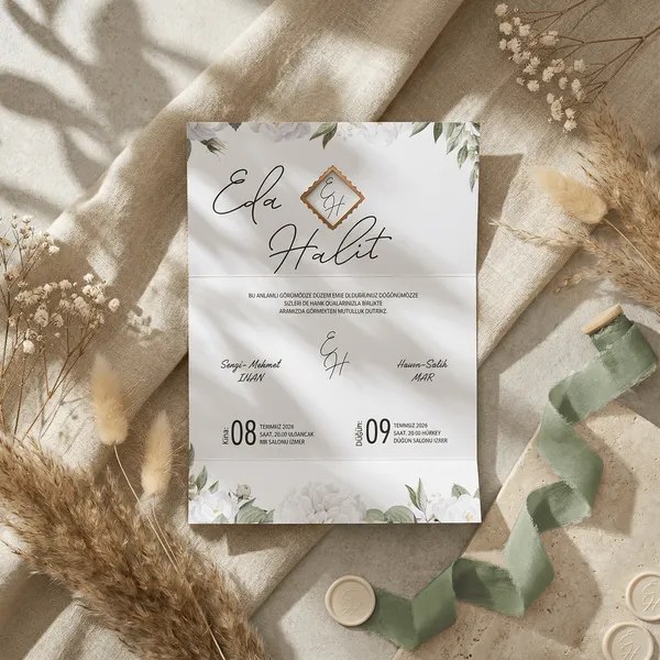 Green Floral Wedding Invitation Set