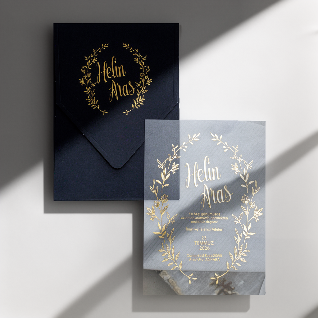 Navy Gold Wreath Wedding Invitation