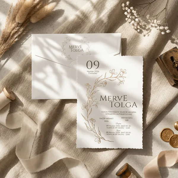 Gold Floral Line Art Wedding Invitation