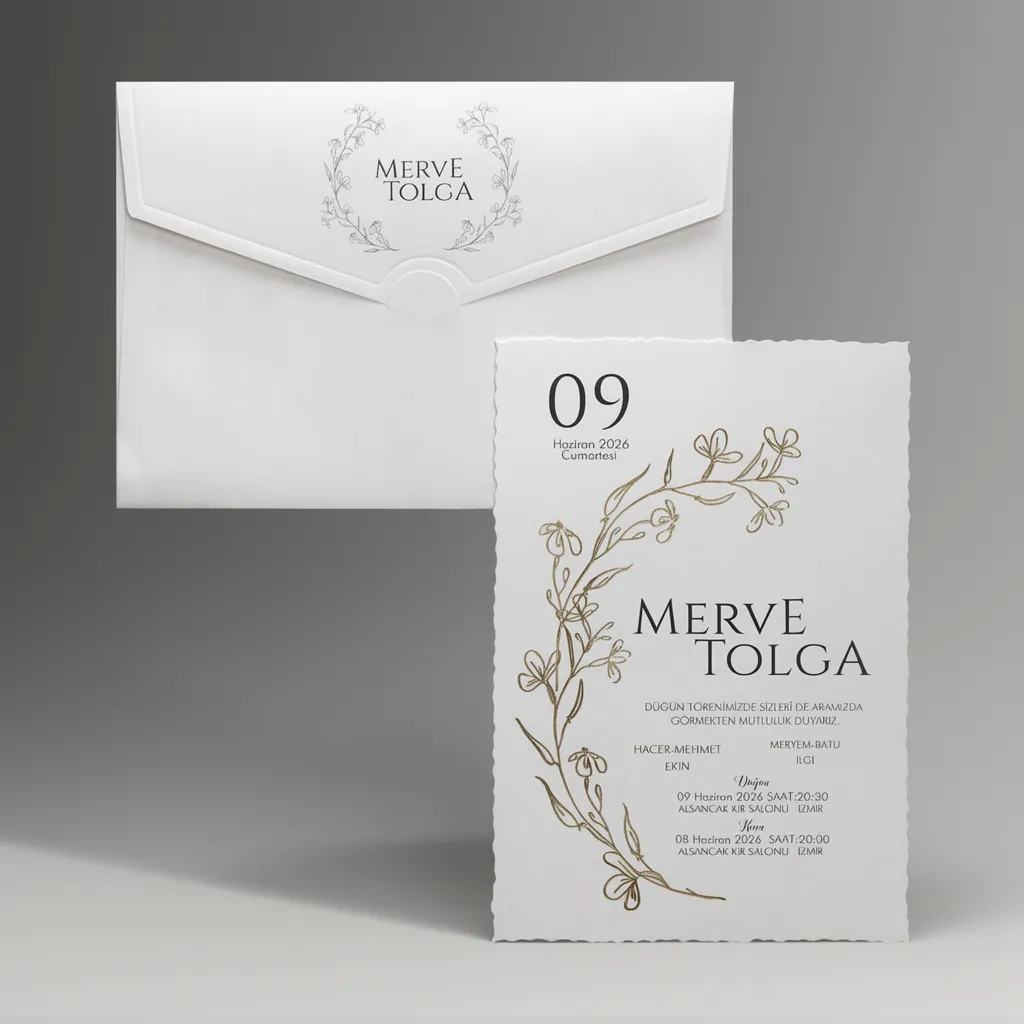 Gold Floral Line Art Wedding Invitation