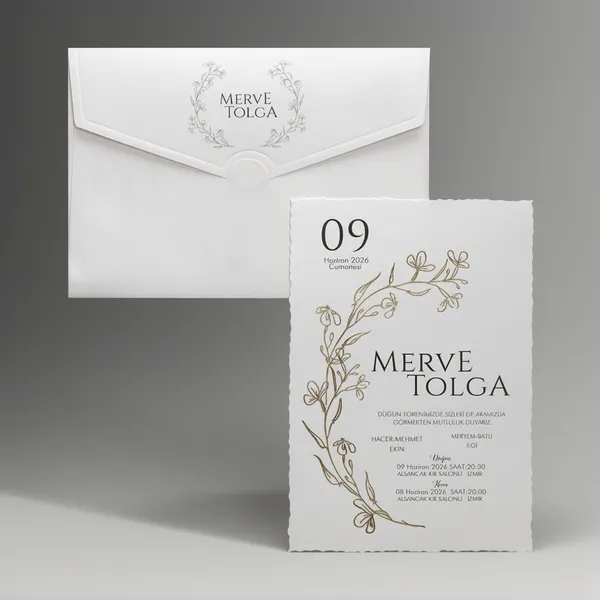 Gold Floral Line Art Wedding Invitation