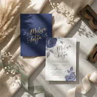 Navy Floral Wedding Invitation Set