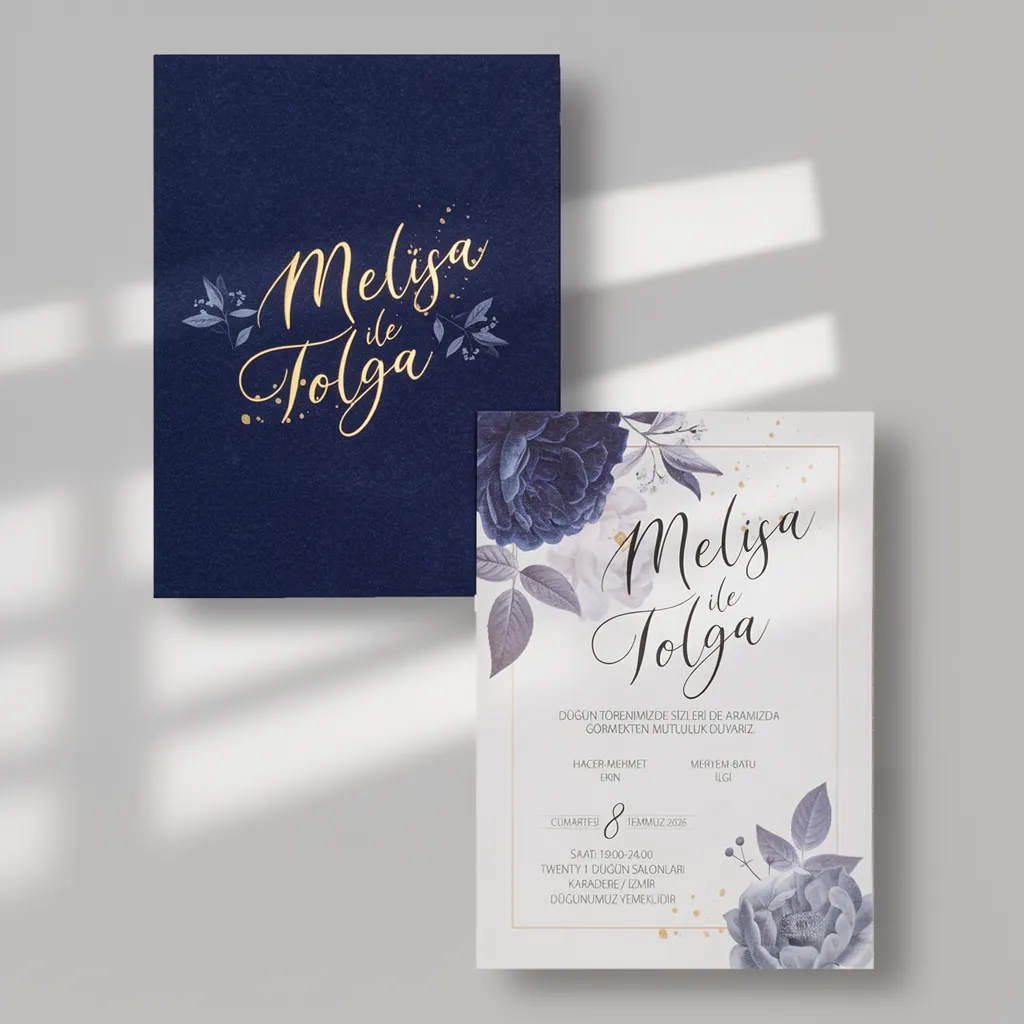 Navy Floral Wedding Invitation Set