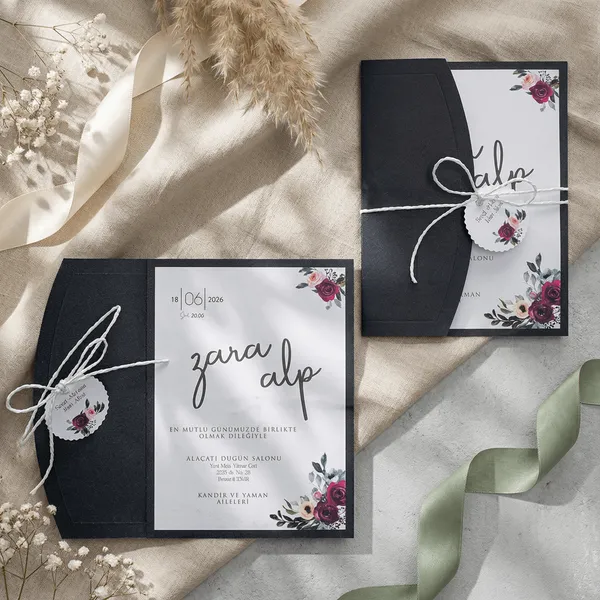 Floral Black Envelope Wedding Invitation