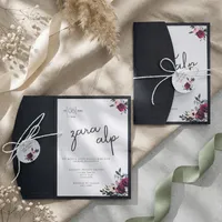 Floral Black Envelope Wedding Invitation