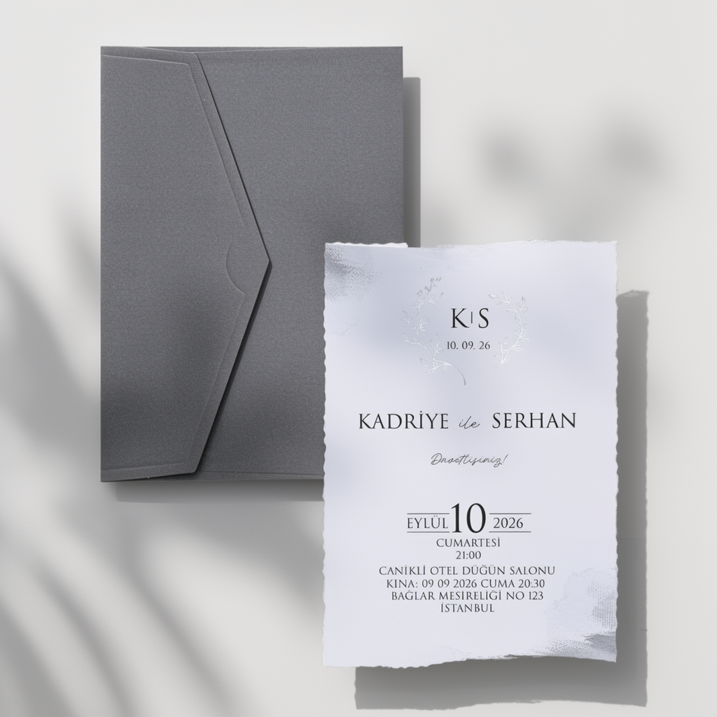 Minimalist Grey Metallic Wedding Invitation