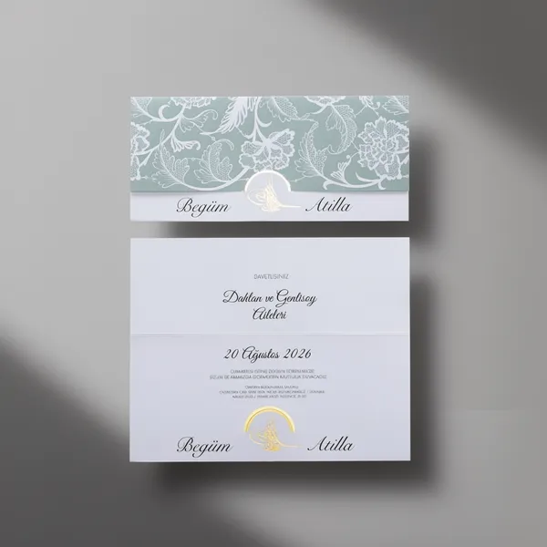 Green Floral Emblem Wedding Invitation