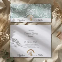 Green Floral Emblem Wedding Invitation