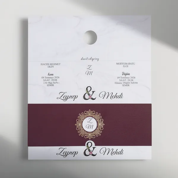 Marble & Burgundy Monogram Invitation