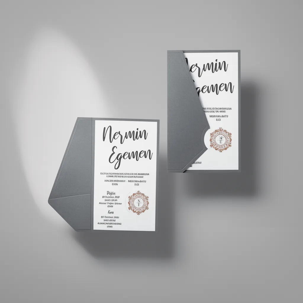 Grey Folded Monogram Wedding Invitation