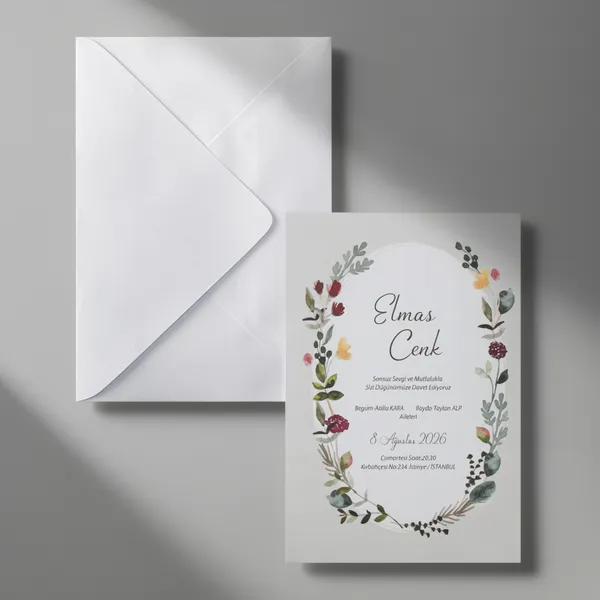 Floral Wreath Botanical Wedding Invitation