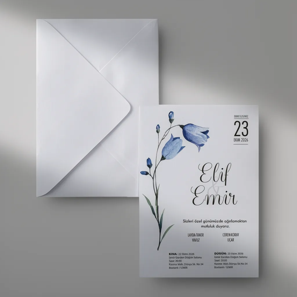 Blue Floral Watercolor Wedding Invitation