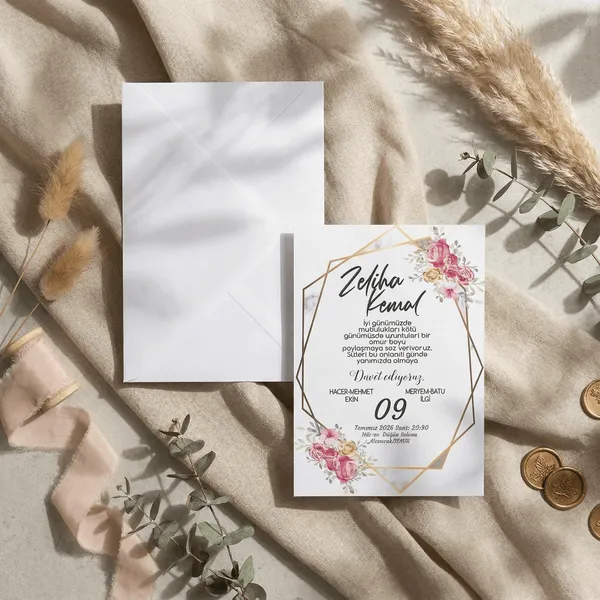 Geometric Rose Wedding Invitation