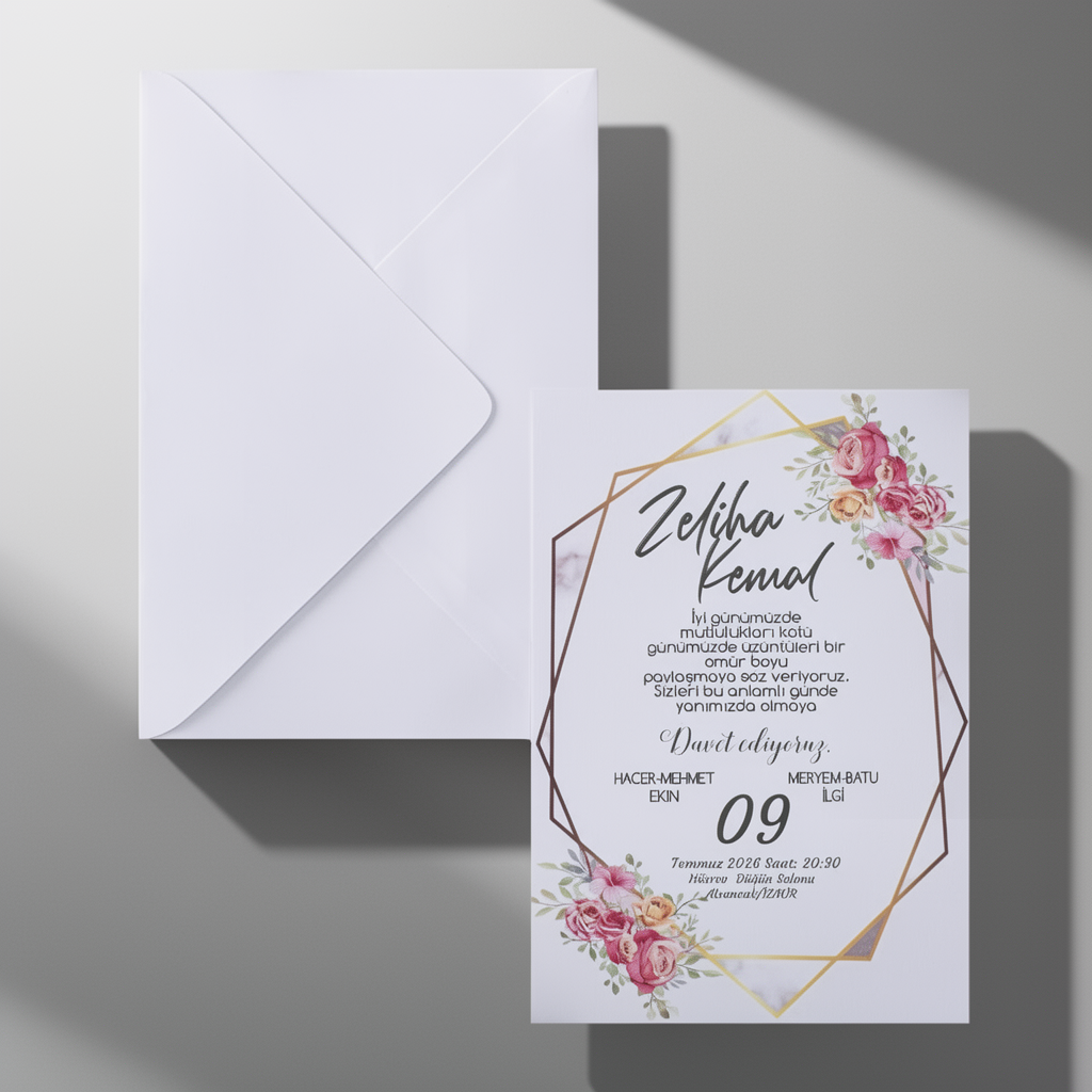 Geometric Rose Wedding Invitation