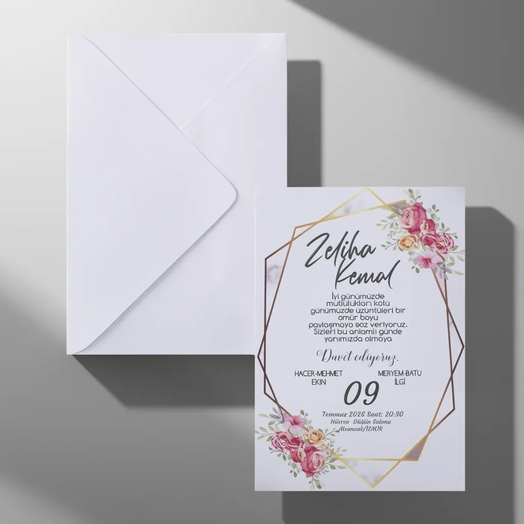 Geometric Rose Wedding Invitation