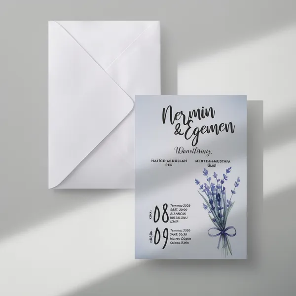 Blue Lavender Wedding Invitation