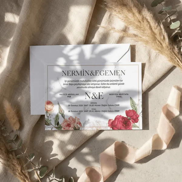 Marble Floral Wedding Invitation