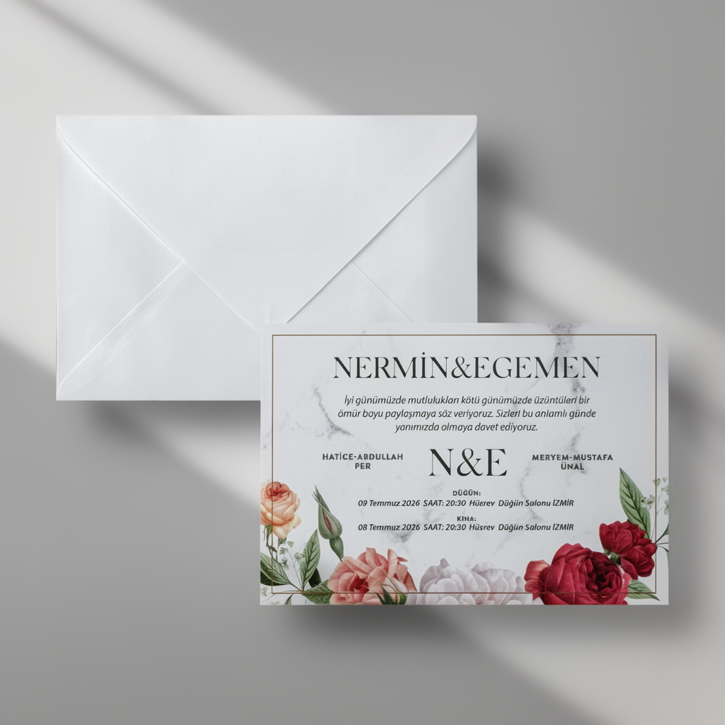 Marble Floral Wedding Invitation