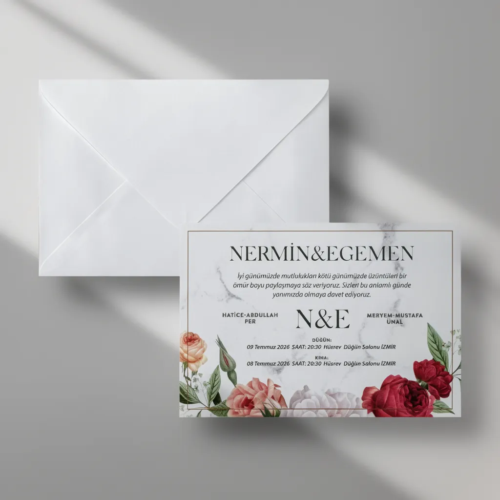 Marble Floral Wedding Invitation