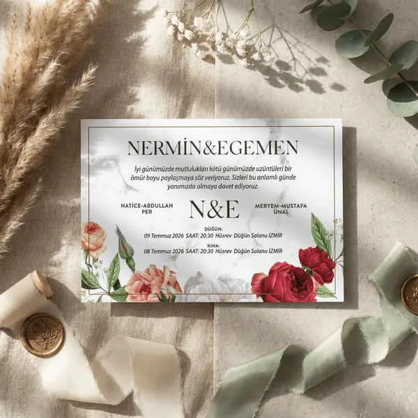 Marble Floral Wedding Invitation